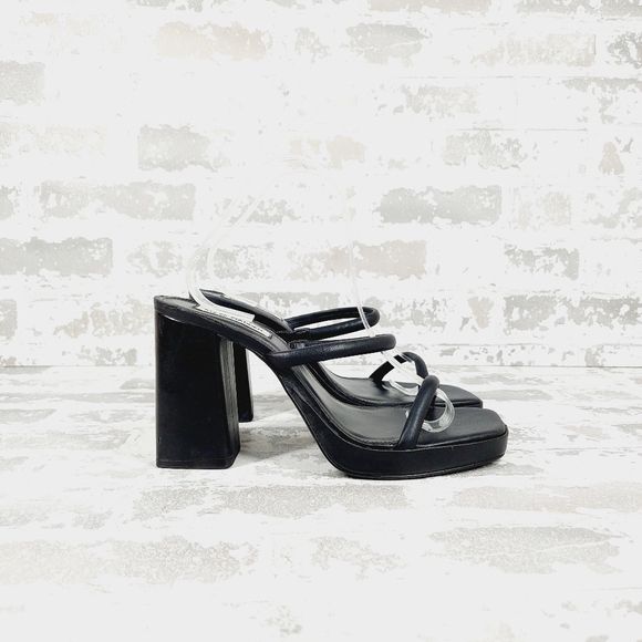 New Steve Madden Polly Black Slip On Platform Heeled Sandal O700 - Picture 6 of 11